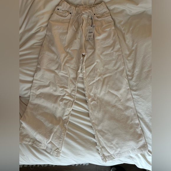 Zara Ecru Denim Wide Leg Pants - Picture 4 of 5